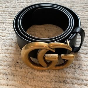 Gucci Wide leather belt with Double G buckle